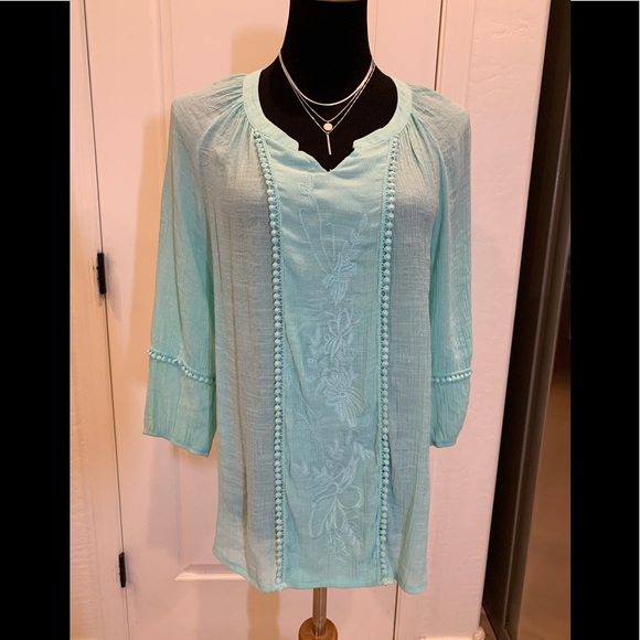 Zac & Rachel teal blouse 🌸 Size Medium - Picture 1 of 6